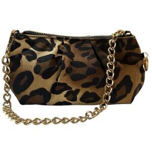Chico's Cocktail Hand Bag Animal Leopard Print Gold Chain Strap Zipper & Charm